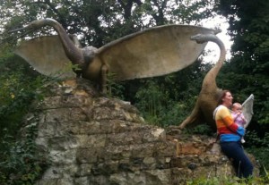 Susie Maidment being filmed saying that dinosaurs probably tasted like chicken or duck. And that the pterosaurs behind her aren’t dinosaurs. Photo credit: Victoria Herridge.